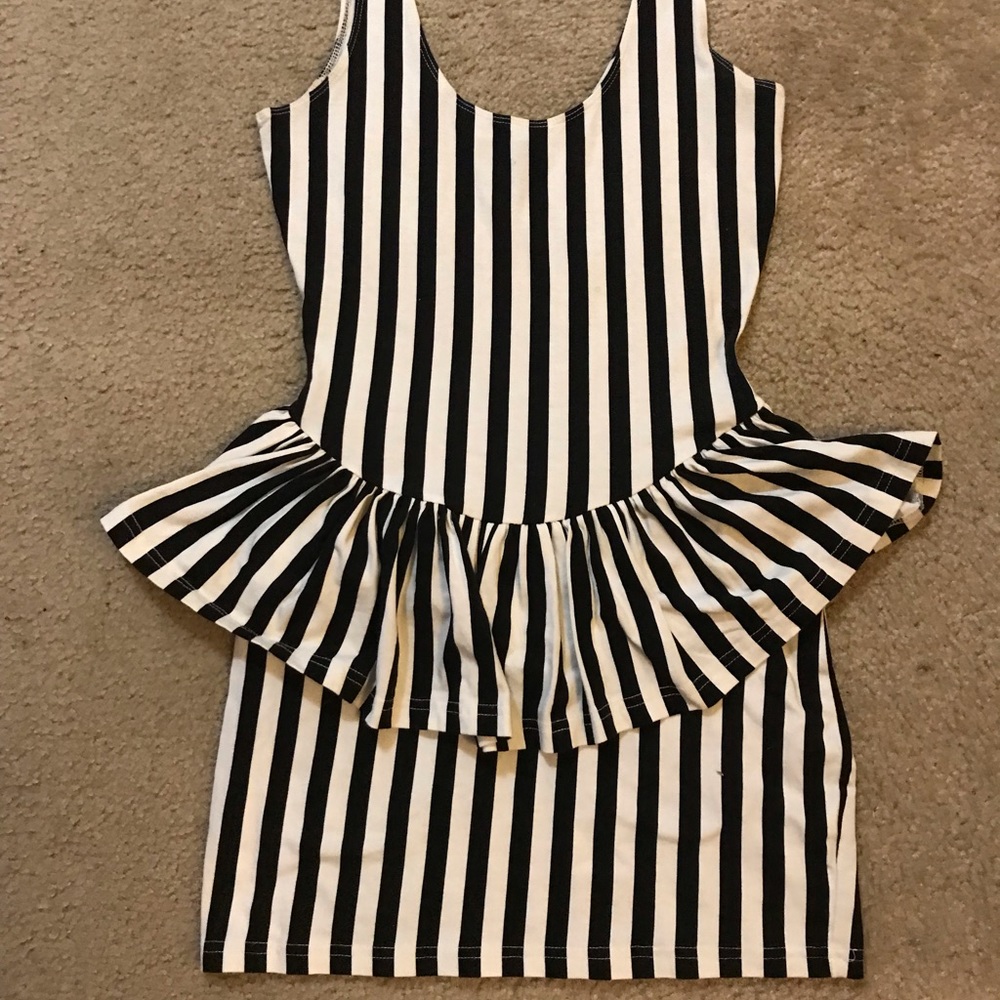 Pinstripe Fitted Peplum Dress